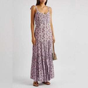 Veronica Beard Windansea Floral-Print Maxi Dress in Purple, Size Large